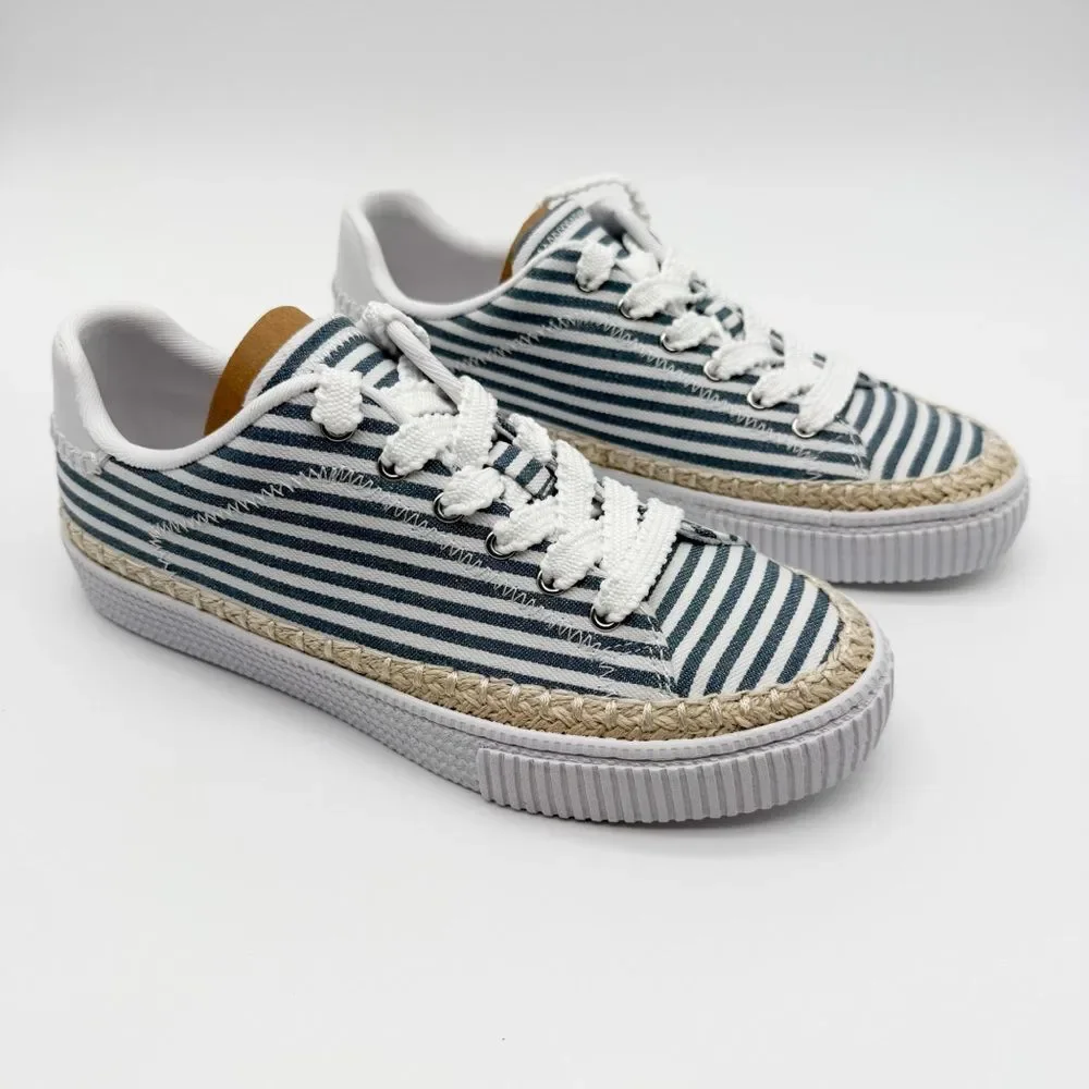Marc Fisher Spryng Stripe Canvas Lace Up Sneaker Blue White Casual 10 NEW - Picture 7 of 16